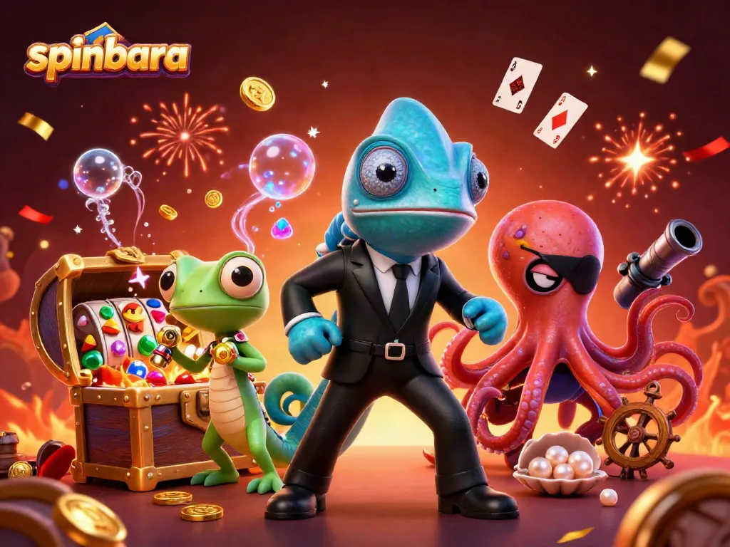 Engage in casino adventures at Spinbara with lively characters and playful elements.